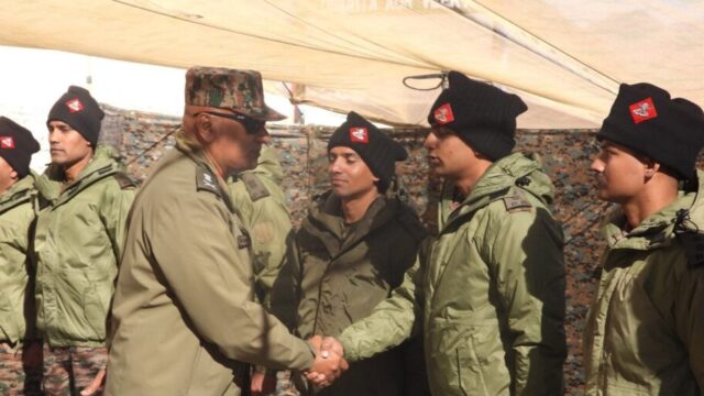 Indian Army's Northern Commander reviewing troops in Ladakh